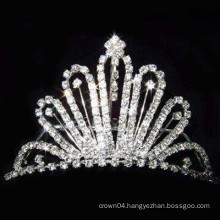 fashion metal silver plated crystal tiara barrettes wholesale